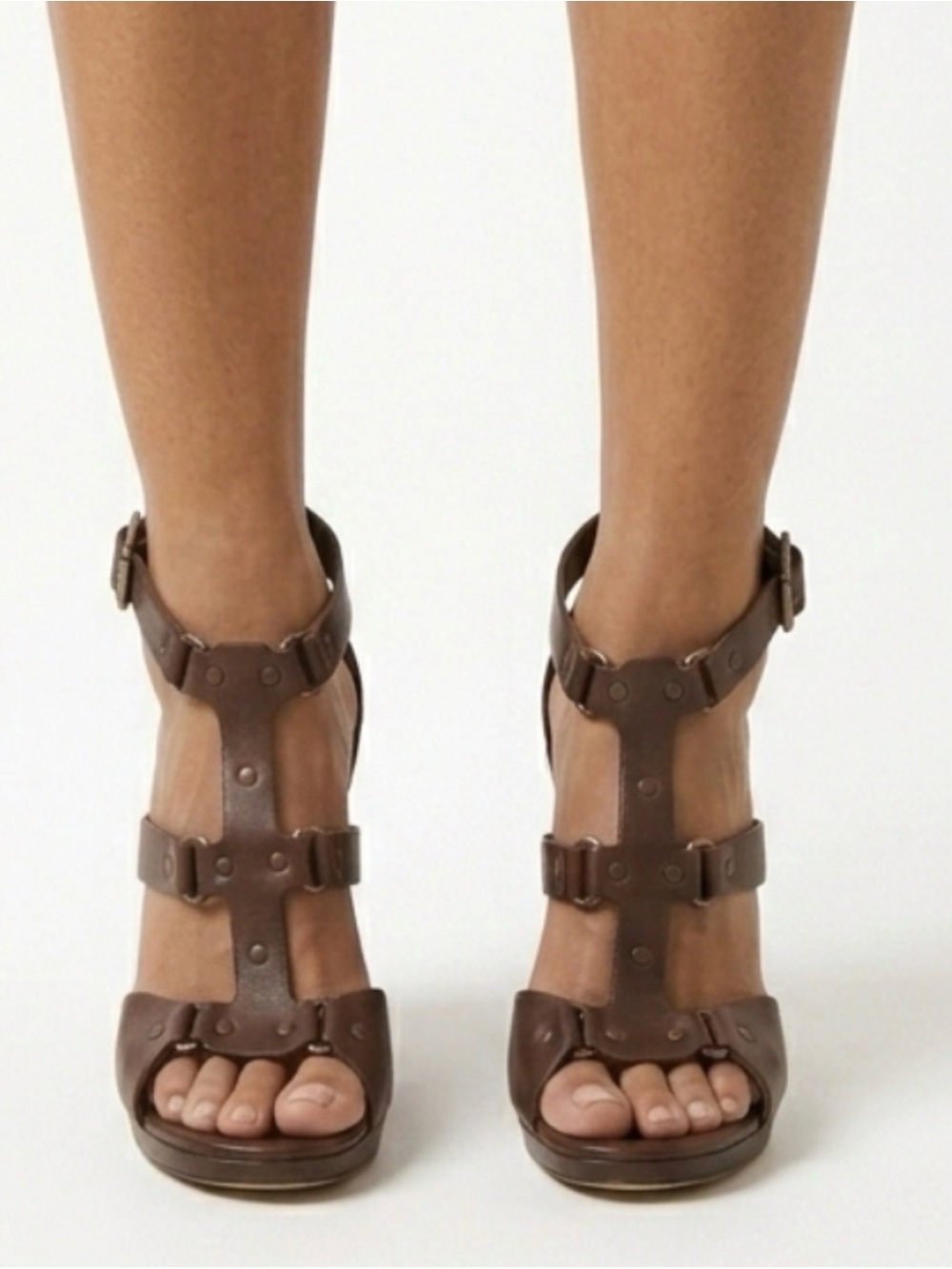 Jimmy Choo "Prize" Brown Studded Gladiator Heels Size 40 US 9